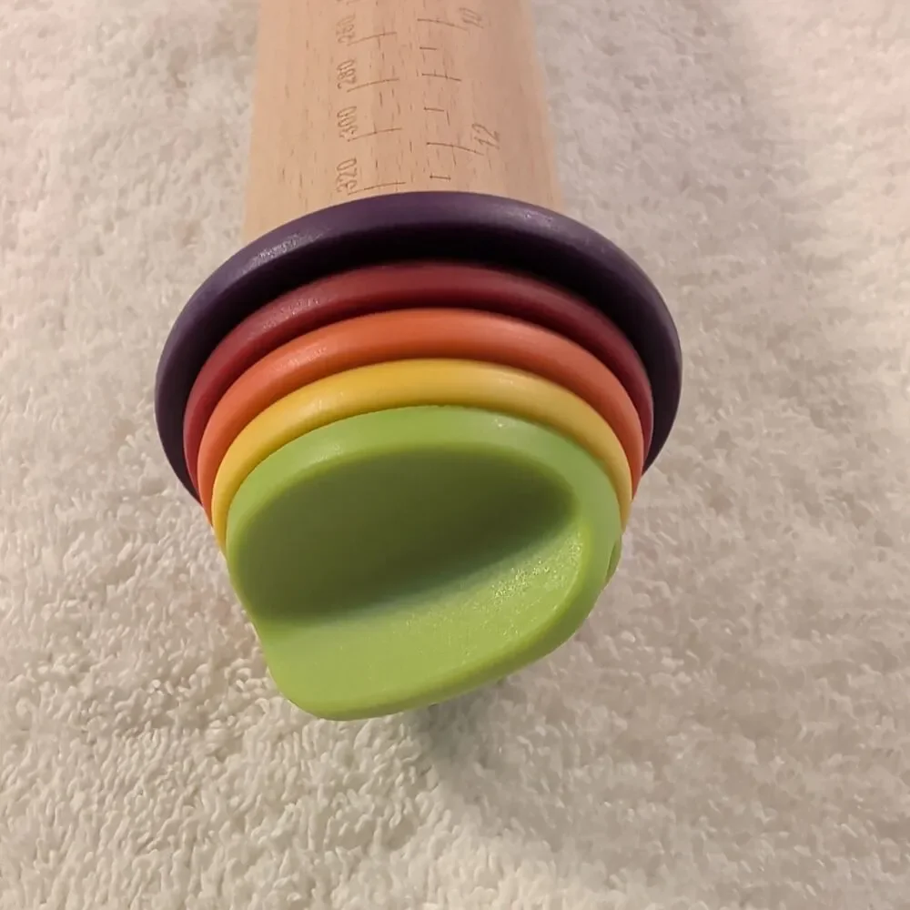 Joseph Joseph Adjustable Wooden Rolling Pin with Removable Rings Multicolored